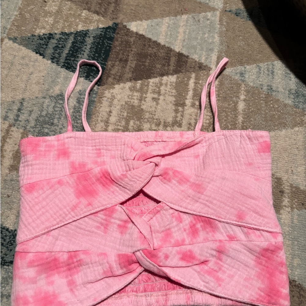 NWT flowers by zoe tie dye knot front pink top